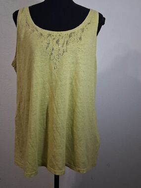 Eileen Fisher Light Yellow Embellished Scoop Neck Tank